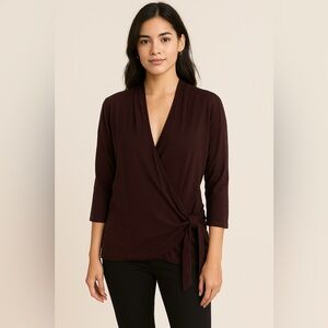 Ann Taylor Deep Plum Knit Faux Wrap Top NWT